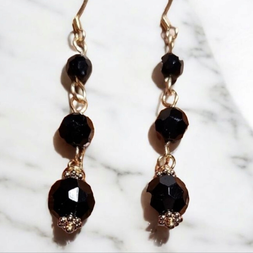 Elegant Black and Gold Dangle Earrings Hooks